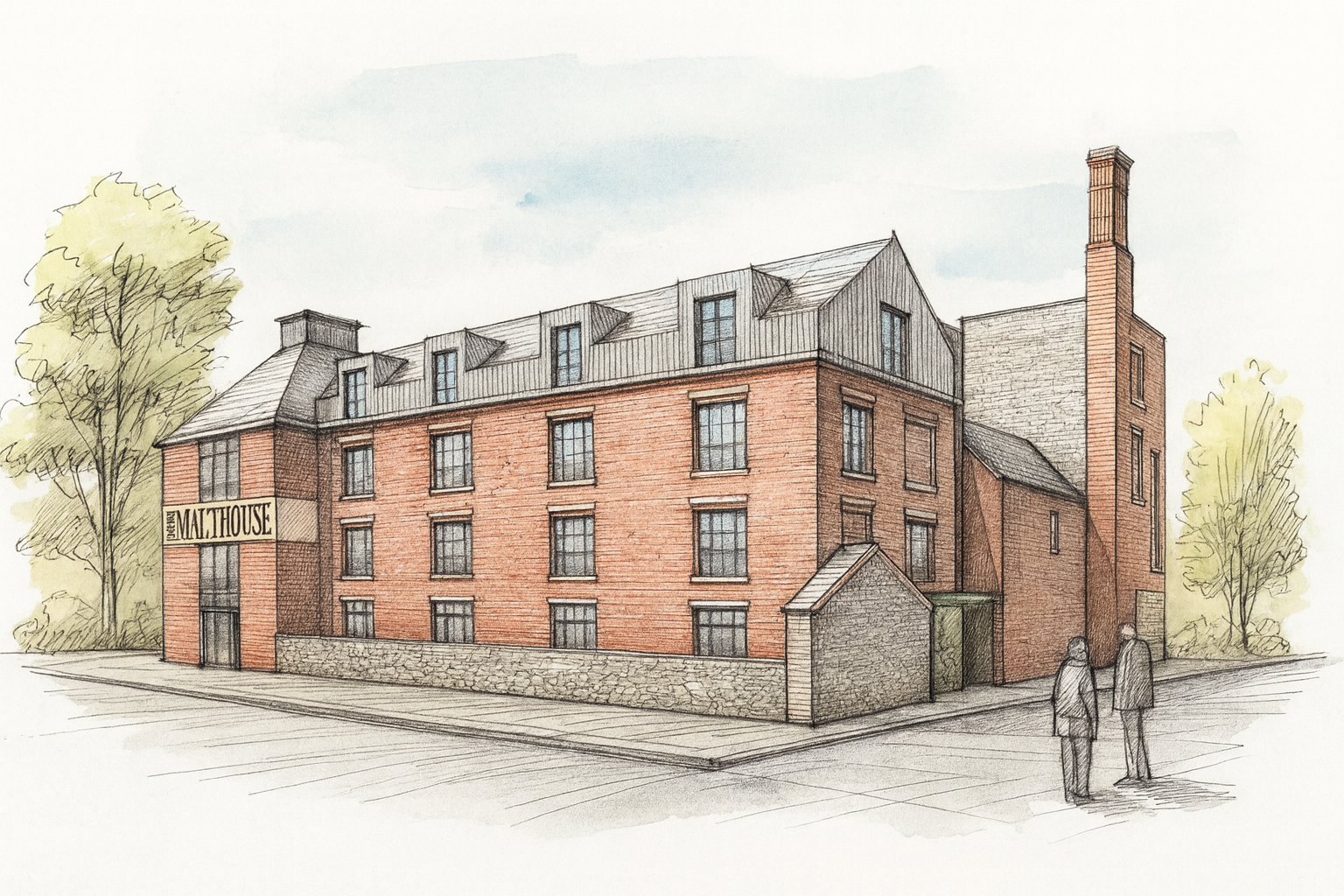 Old Belmont Brewery Architectural Sketch Watercolour